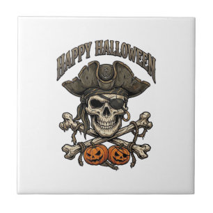 Fröhliches Halloween Piratenschädel-Kreuzknochen-K Fliese