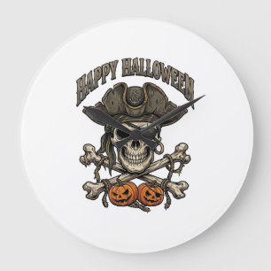 Fröhliches Halloween Piratenschädel Totenkopf Kürb Große Wanduhr