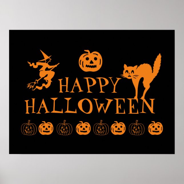 Fröhliches Halloween-Poster mit schwarz-orangefarb Poster (Vorne)