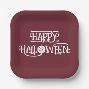 'Fröhliches Halloween' Reiche Burgunder-Weinparty  Pappteller