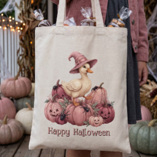 Fröhliches Halloween Rosa Hexenente & rosa Kürbiss Tragetasche