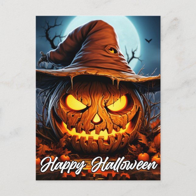 Fröhliches Halloween schreckliches Licht Mad Pumpk Postkarte (Vorderseite)