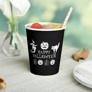 Fröhliches Halloween schwarz weiß spooky Pappbecher