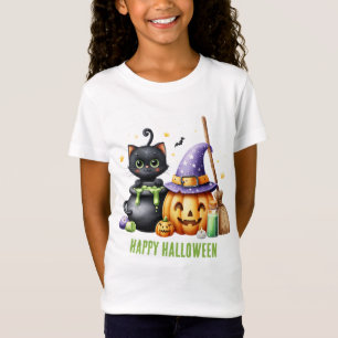 Fröhliches Halloween schwarze Hexenkatze T-Shirt