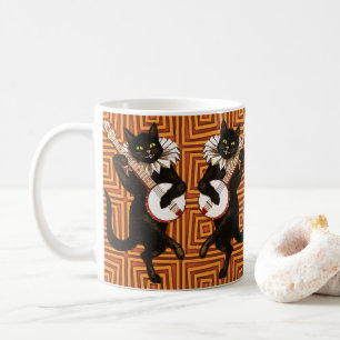Fröhliches Halloween-Schwarze-Katze-Banjo-Orange H Kaffeetasse