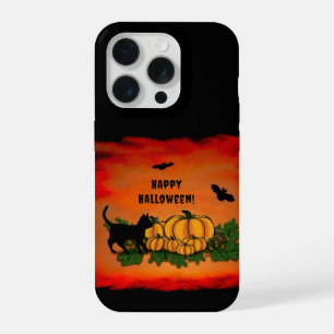 Fröhliches Halloween, schwarze Katze, Fledermaus u iPhone 15 Pro Hülle