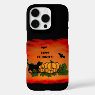 Fröhliches Halloween, schwarze Katze, Fledermaus u iPhone 16 Pro Hülle