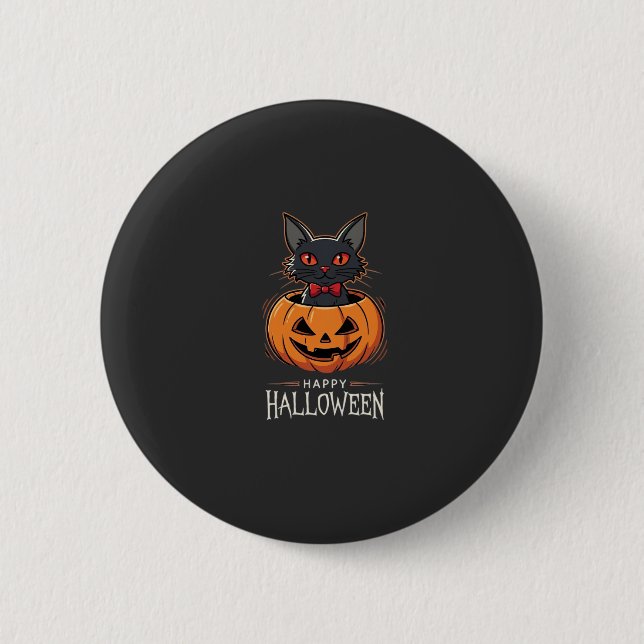 Fröhliches Halloween Schwarze Katze Kürbis Design_ Button (Vorderseite)