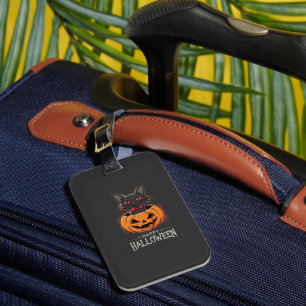 Fröhliches Halloween Schwarze Katze Kürbis Design_ Gepäckanhänger