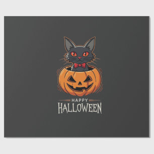 Fröhliches Halloween Schwarze Katze Kürbis Design_ Geschenkpapier