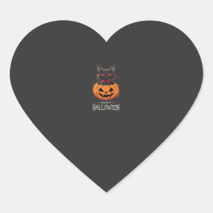 Fröhliches Halloween Schwarze Katze Kürbis Design_ Herz-Aufkleber