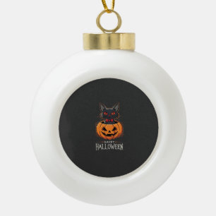 Fröhliches Halloween Schwarze Katze Kürbis Design_ Keramik Kugel-Ornament