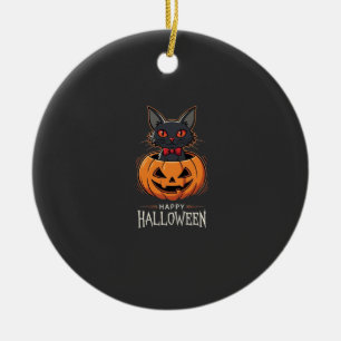 Fröhliches Halloween Schwarze Katze Kürbis Design_ Keramik Ornament