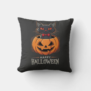 Fröhliches Halloween Schwarze Katze Kürbis Design_ Kissen