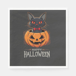 Fröhliches Halloween Schwarze Katze Kürbis Design_ Serviette