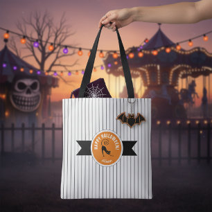 Fröhliches Halloween schwarze Katze & Streifen ID6 Tasche