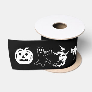 Fröhliches Halloween schwarze weiße gruselige Deko Satinband