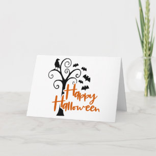 Fröhliches Halloween Schwarzer Oranger Toter Baum Karte
