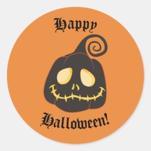 Fröhliches Halloween Schwarzes Whimsical-Kürbis-Lä Runder Aufkleber