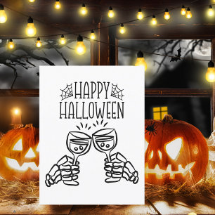 Fröhliches Halloween-Skelett-Wein-Toast Modern Ele Postkarte