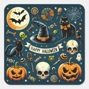 Fröhliches Halloween Spaß & Gruselig Quadratischer Aufkleber