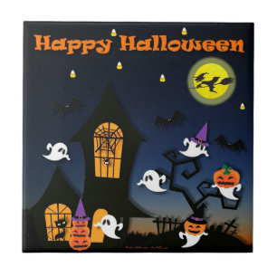 Fröhliches Halloween Spukhaus Geister Fledermäuse Fliese