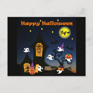 Fröhliches Halloween Spukhaus Postkarte