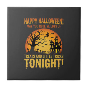 Fröhliches Halloween Spukhaus Süßigkeiten oder Sau Fliese