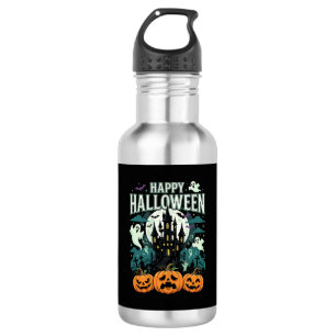 Fröhliches Halloween Spukschloss Geister und Kürbi Edelstahlflasche
