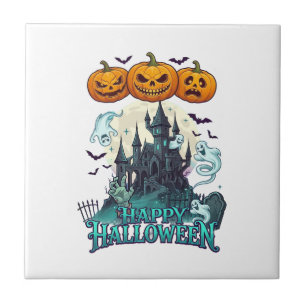 Fröhliches Halloween Spukschloss Kürbisse Geister_ Fliese