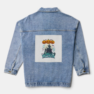 Fröhliches Halloween Spukschloss Kürbisse Geister_ Jeansjacke