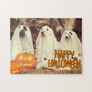 Fröhliches Halloween Süße Hunde in Gespensterkostü