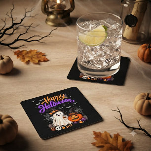 Fröhliches Halloween Süßer Geist Kürbis Gruselig Rechteckiger Pappuntersetzer