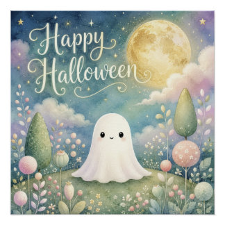 Fröhliches Halloween Süßer Geist Pastellgarten Poster