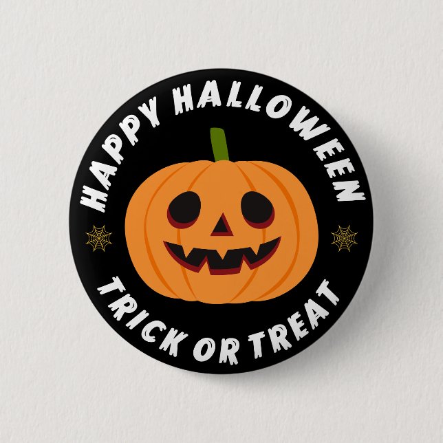 Fröhliches Halloween Süßes oder Saures Kürbis Schw Button (Vorderseite)
