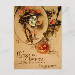 Fröhliches Halloween Totenkopf Zombie Untote Kürbi Postkarte