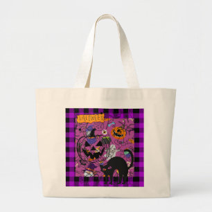Fröhliches Halloween und schwarze Katze Tragetasch Jumbo Stoffbeutel