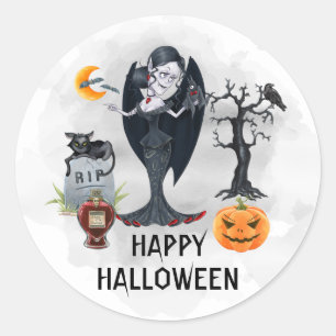 Fröhliches Halloween Vampir Aquarell   Runder Aufkleber
