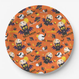 Fröhliches Halloween Vampir Fledermaus Vollmond Zä Pappteller