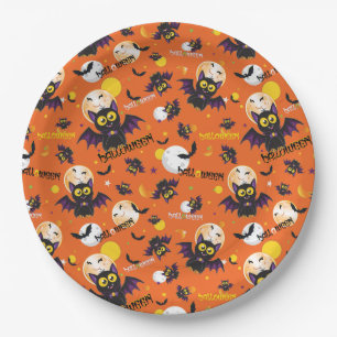 Fröhliches Halloween Vampir Fledermaus Vollmond Zä Pappteller