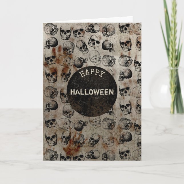 Fröhliches Halloween-Vintages SchädelHalloween Karte (Vorderseite)