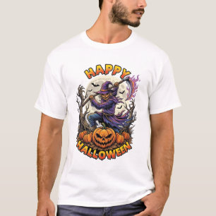 Fröhliches Halloween Vogelscheuche Sensenmann Flam T-Shirt
