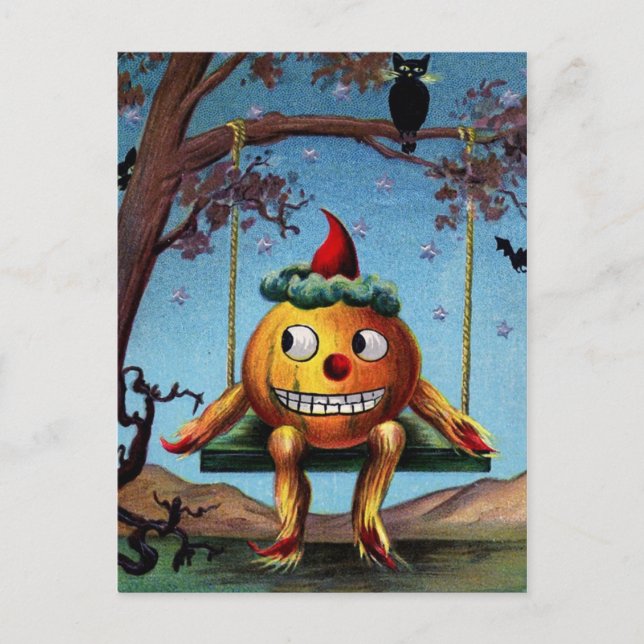 Fröhliches Halloween von Kürkin auf einer Schaukel Postkarte (Vorderseite)