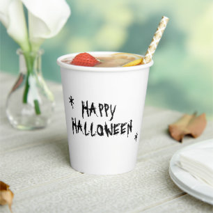 Fröhliches Halloween weiß schwarze gruselige Typog Pappbecher