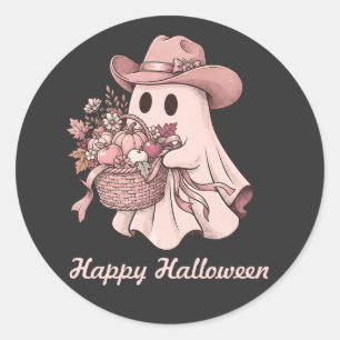 Fröhliches Halloween Western Pink Ghost & Herbster Runder Aufkleber