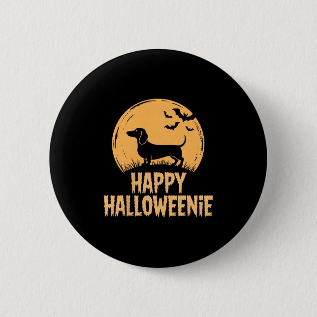 Fröhliches Halloweenie Dachshund Hexe Fledermäuse  Button (Vorderseite)