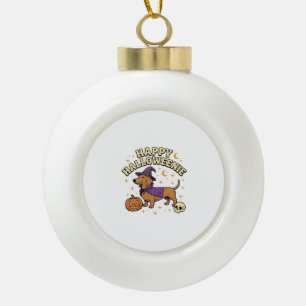 Fröhliches Halloweenie Dachshund Hexen Hund T-Shir Keramik Kugel-Ornament