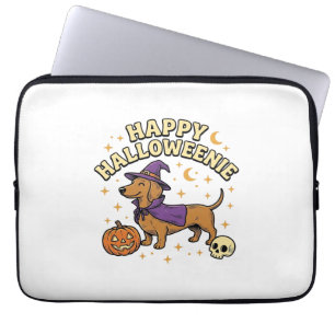 Fröhliches Halloweenie Dachshund Hexen Hund T-Shir Laptopschutzhülle