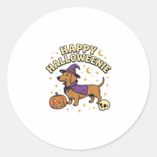 Fröhliches Halloweenie Dachshund Hexen Hund T-Shir Runder Aufkleber