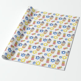 fröhliches Hanukkah-Wasserfarben-Muster Geschenkpapier